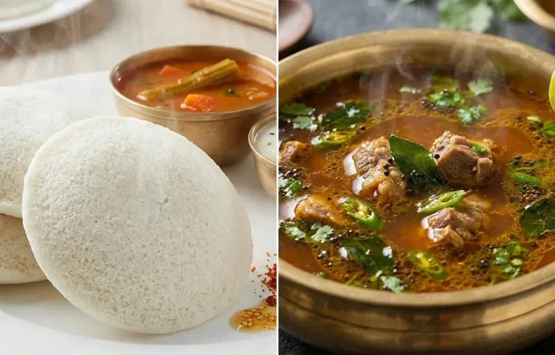 Idli with Mamsam Rasam