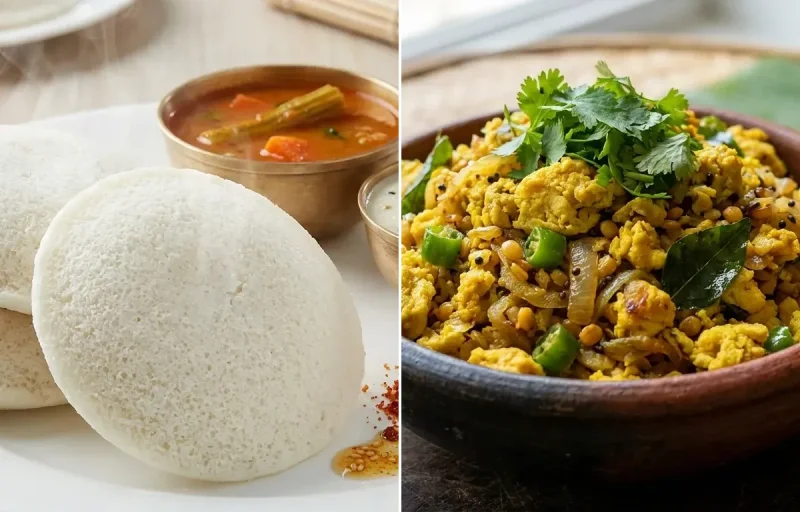 Idli with Muttai Poriyal