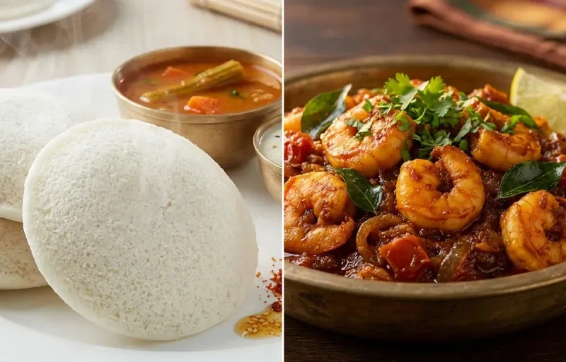 Idli with Prawn Thokku