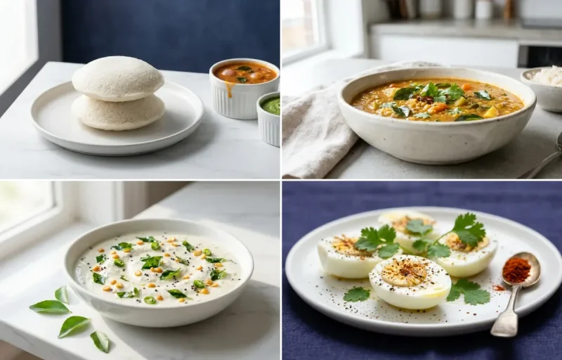 Idli with Sambar with Coconut Chutney with Boiled Egg Whites with Orange