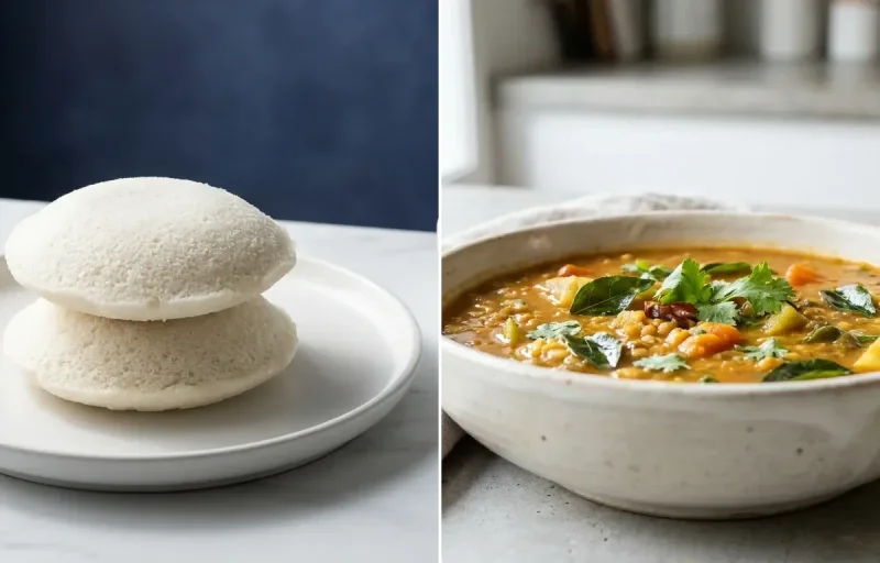 Idli with Sambar with Peanut Coconut Chutney with Banana With Peanut Butter