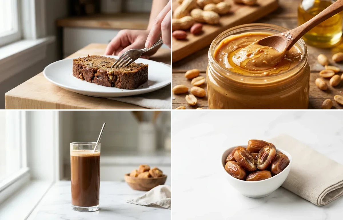 Banana Bread with Peanut Butter with Chocolate Milk with Dates