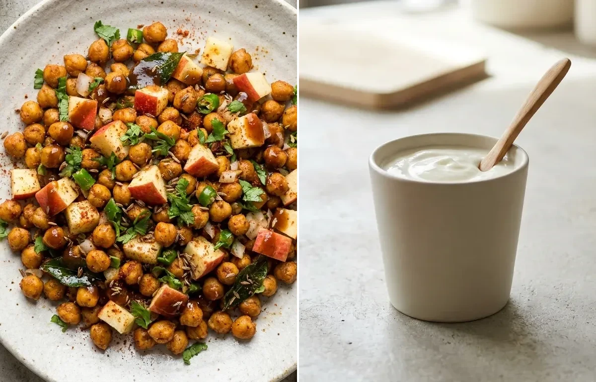 Indian Quinoa Upma with Coconut Mint Chutney, Roasted Chana With Apple and Plain Yogurt Cup