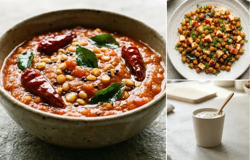 Indian Quinoa Upma with Tomato Chutney, Roasted Chana With Apple and Plain Yogurt Cup