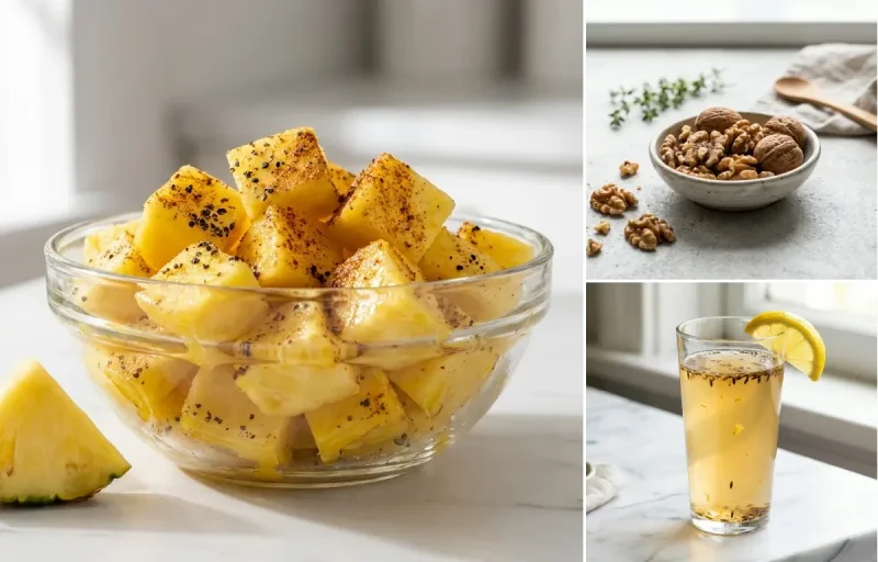 Pineapple Cubes with Walnuts Small Portion with Jeera Water