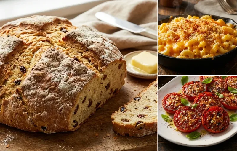 Irish American Soda Bread with Mac and Cheese and Grilled Tomatoes