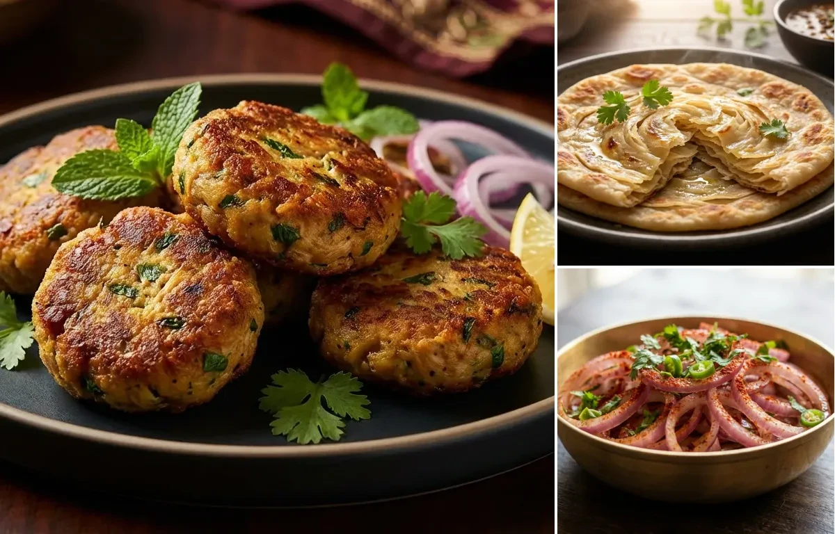 Jackfruit Shami Kebab with Ulte Tawa Paratha and Onion Salad