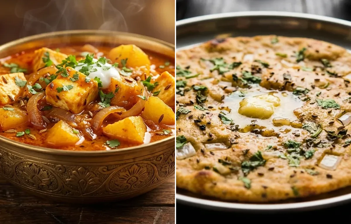 Jaipuri Aloo Pyaaz Paneer with Missi Roti