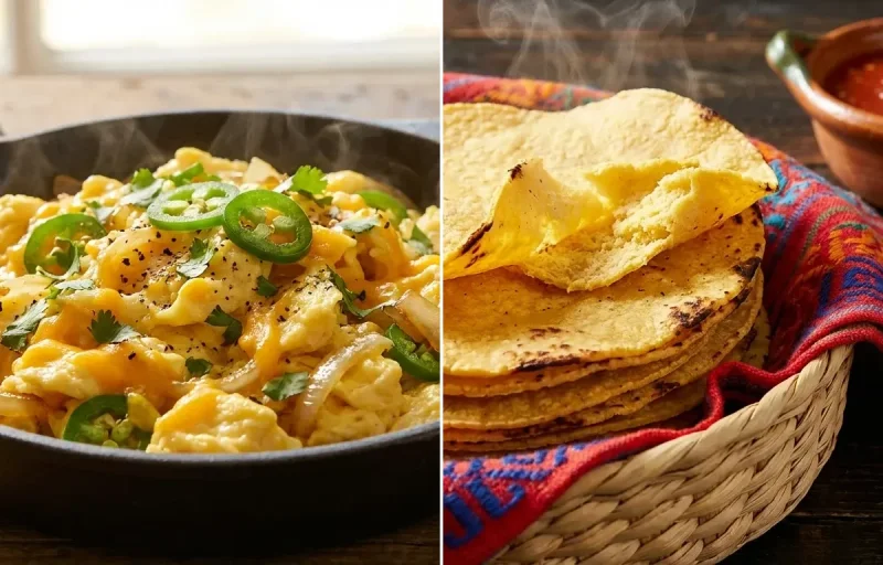Jalapeño Onion Scrambled Eggs with Corn Tortillas