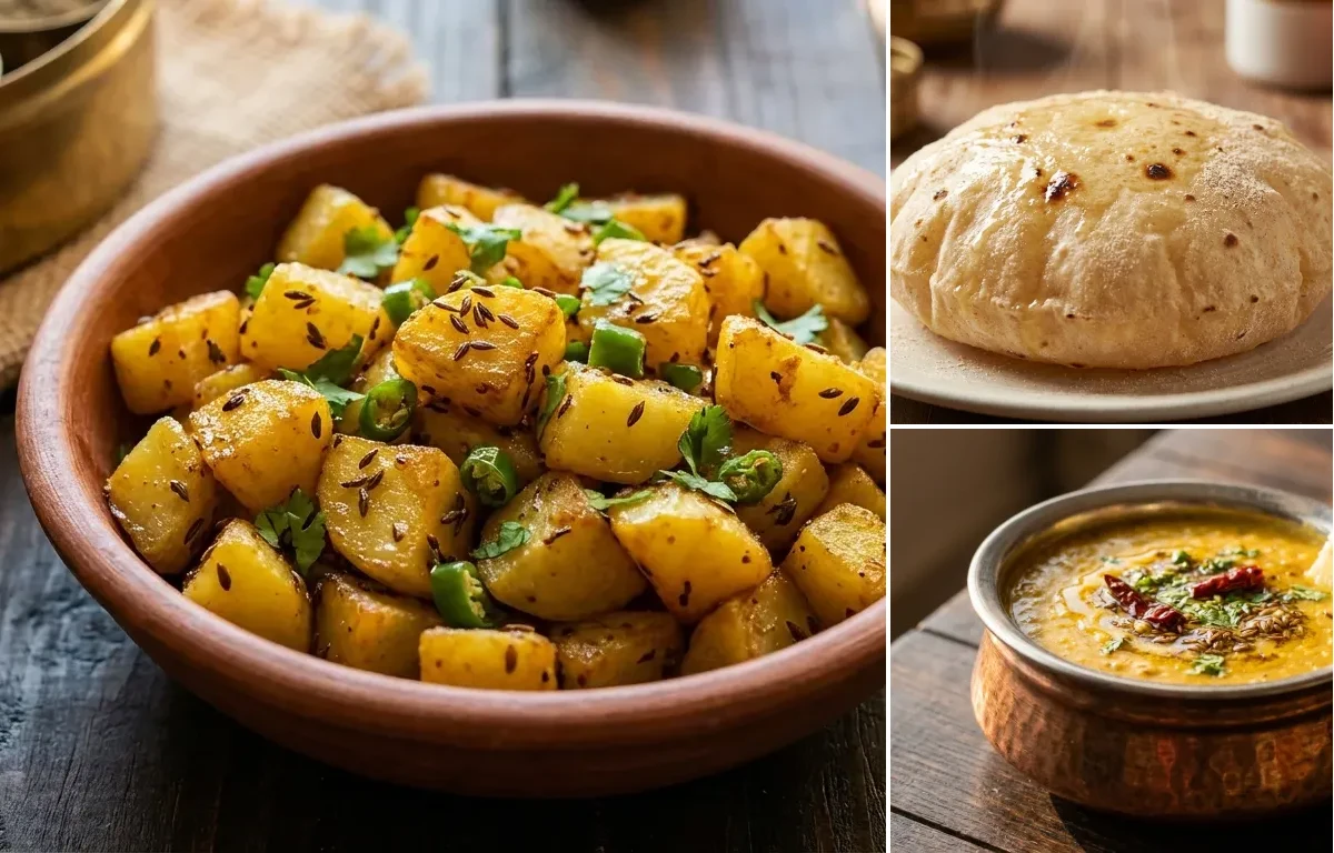 Jeera Aloo with Phulka and Dal Fry