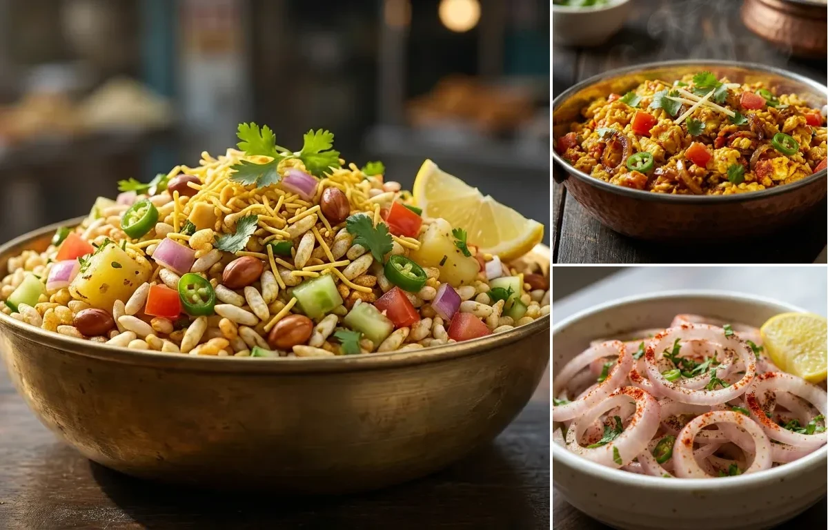 Jhal Muri with Anda Bhurji and Laccha Pyaaz