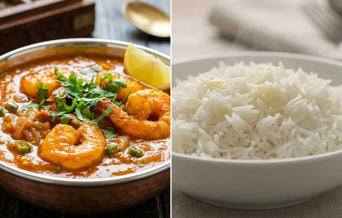Jhinga Curry with Steamed Basmati Rice