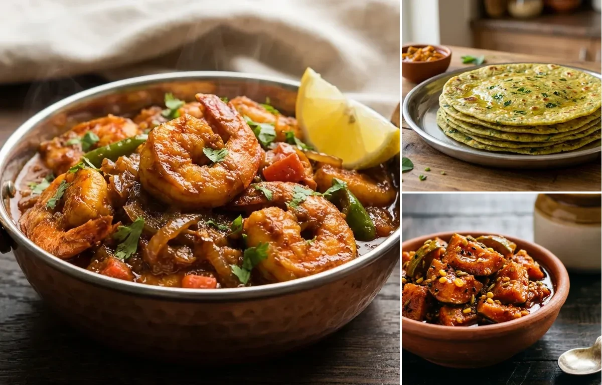 Jhinga Masala with Methi Thepla and Mango Pickle