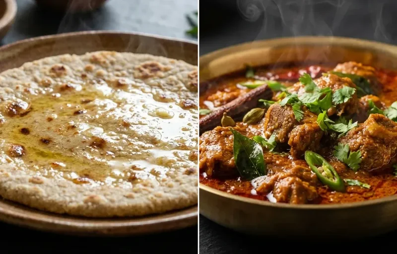 Jonna Rotte with Andhra Mutton Curry