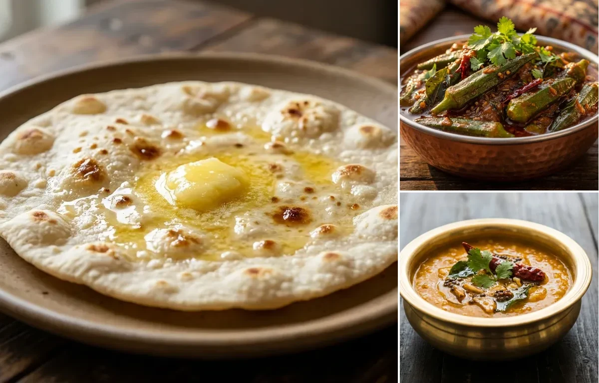 Jowar Roti with Bagara Bendi and Khatti Dal