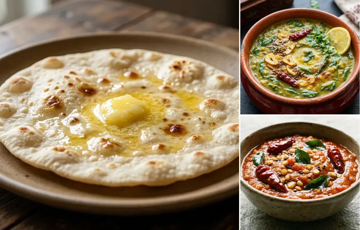 Jowar Roti with Dal Palak and Tomato Chutney