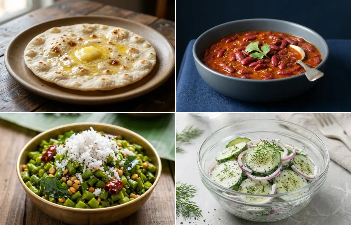 Jowar Roti with Rajma with Beans Poriyal with Cucumber Salad