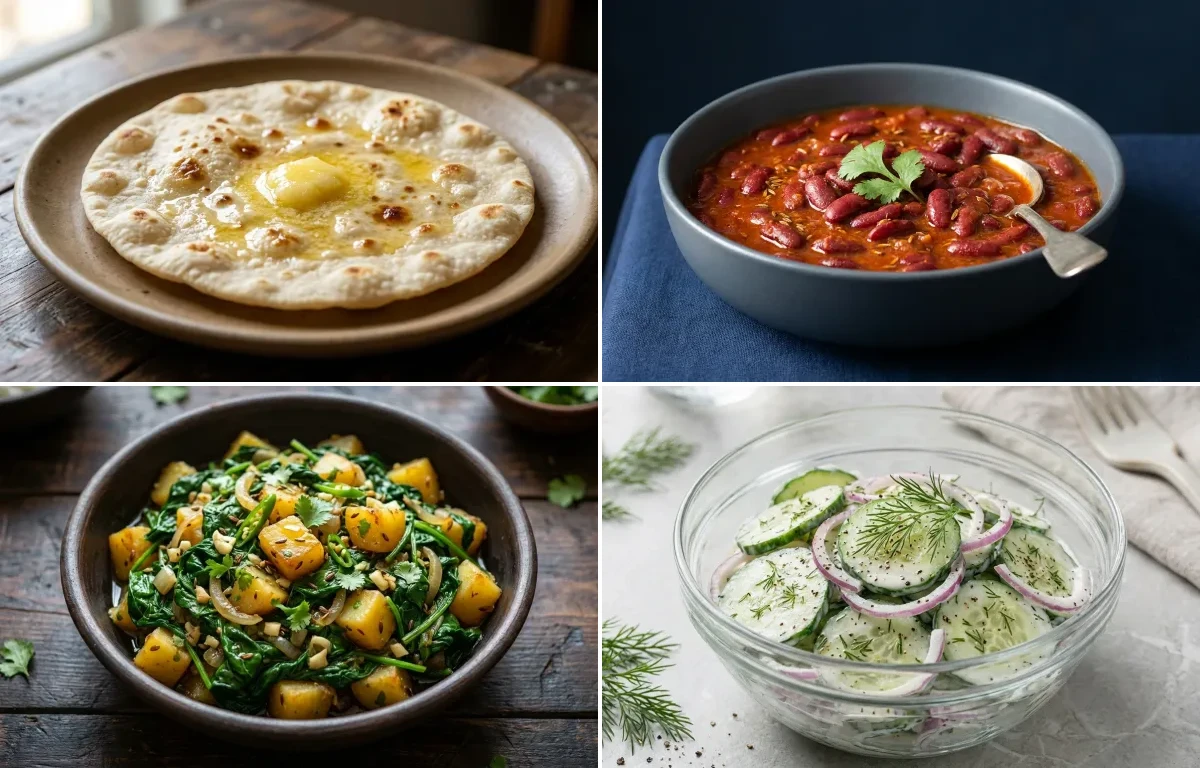 Jowar Roti with Rajma with Paleng Xaak Bhaji with Cucumber Salad
