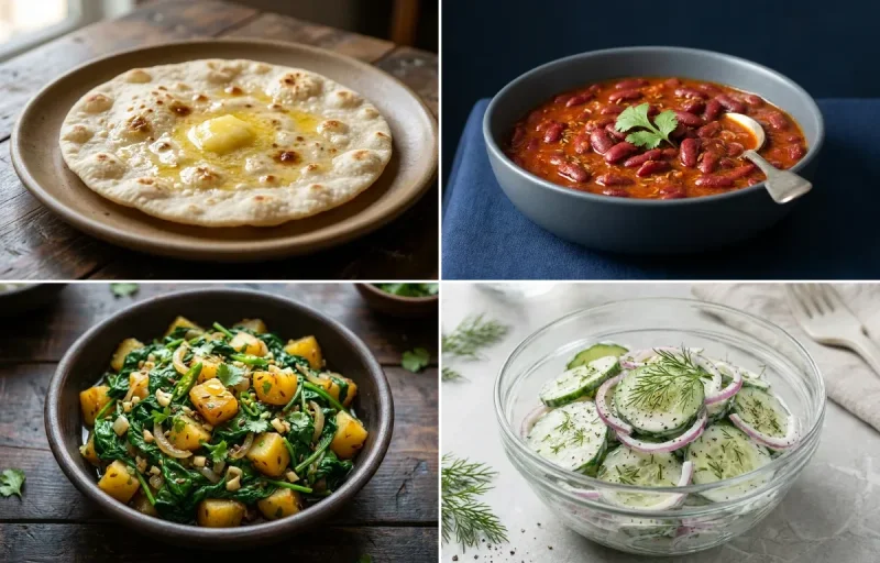 Jowar Roti with Rajma with Paleng Xaak Bhaji with Cucumber Salad