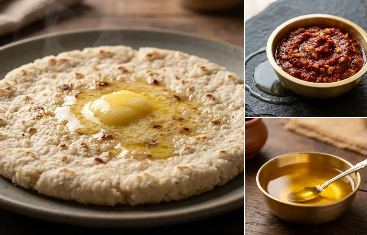 Juwar no Rotlo with Lasan ni Chutney and Ghee