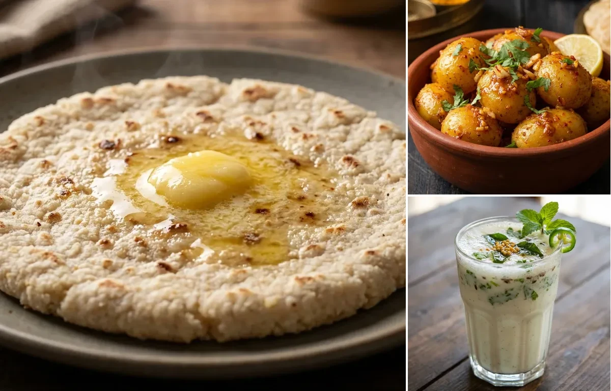 Juwar no Rotlo with Lasaniya Batata and Masala Chaas