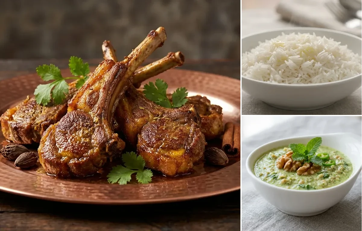 Kababargah with Steamed Basmati Rice and Walnut Chutney
