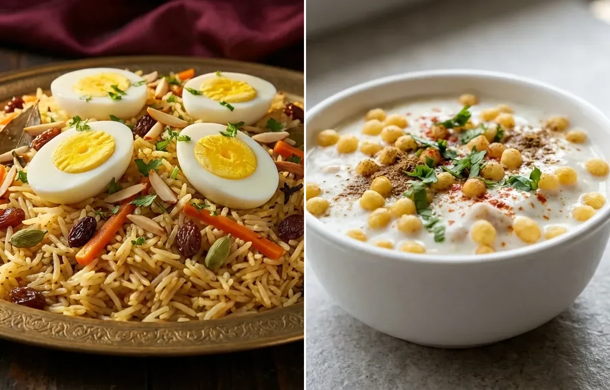 Kabuli Pulao with Eggs with Boondi Raita