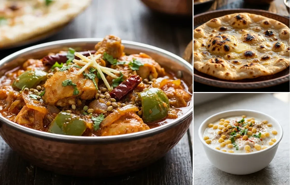 Kadhai Chicken with Tandoori Roti and Boondi Raita