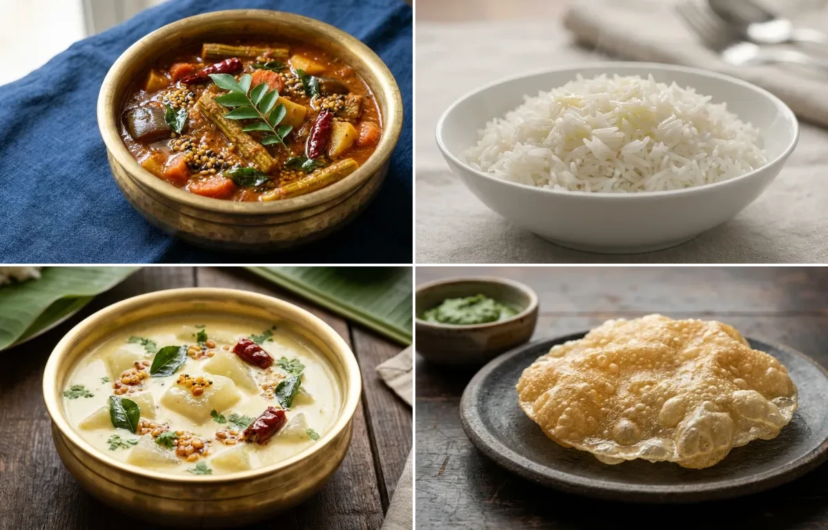 Kaikari Mandi with Steamed Basmati Rice, More Kuzhambu and Appalam