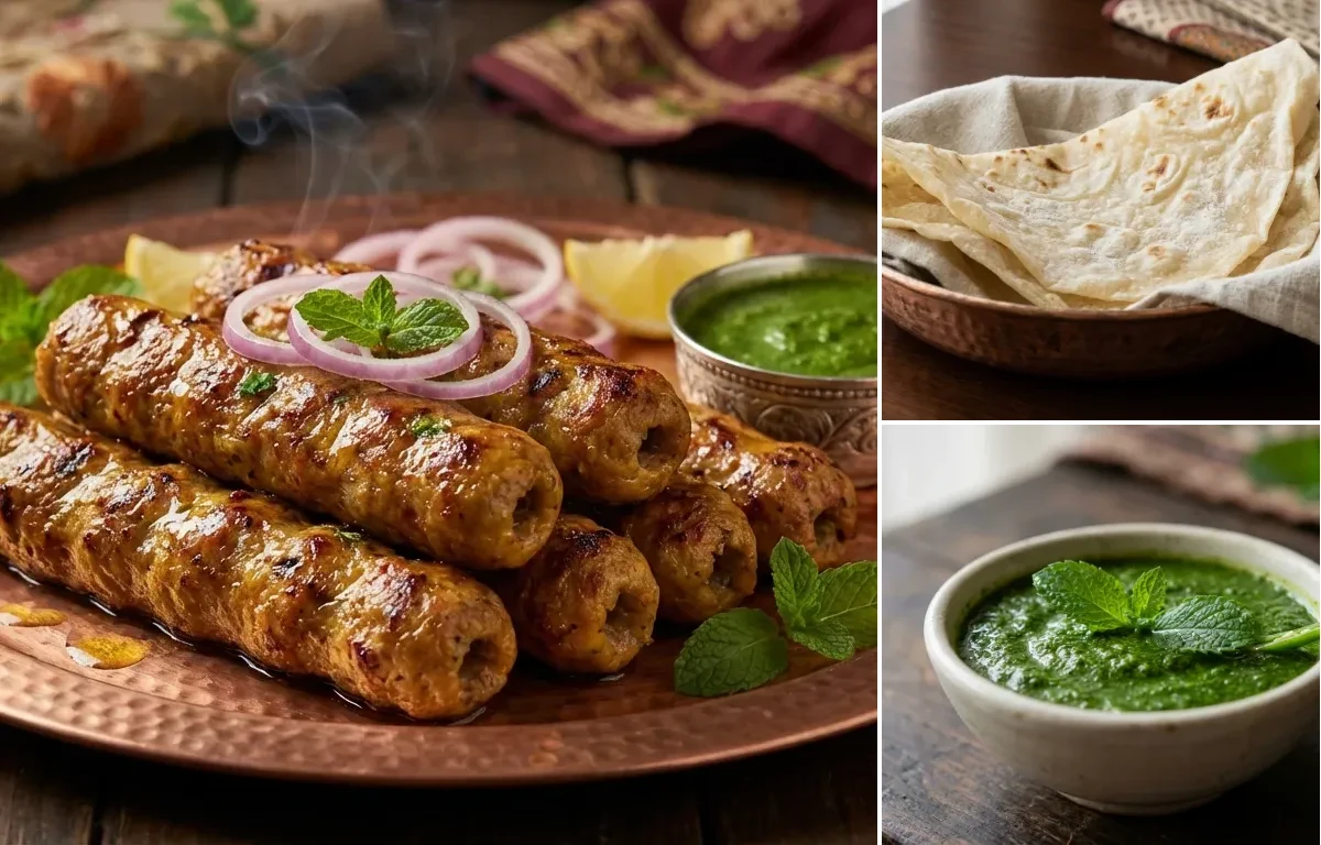 Kakori Kebab with Roomali Roti and Mint Chutney