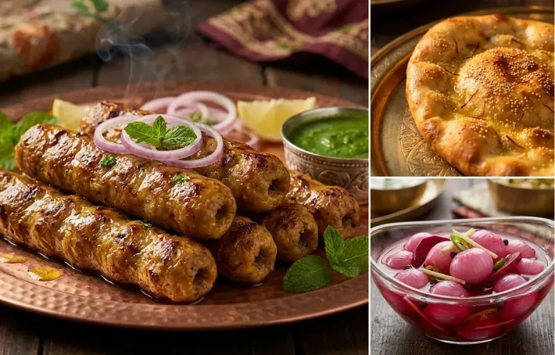Kakori Kebab with Taftan and Sirke Wale Pyaaz