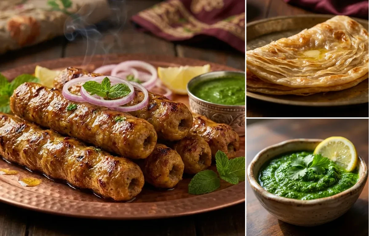 Kakori Kebab with Warqi Paratha and Coriander Chutney
