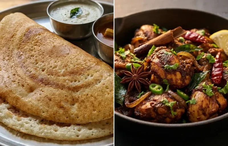 Kal Dosa with Chicken Chukka