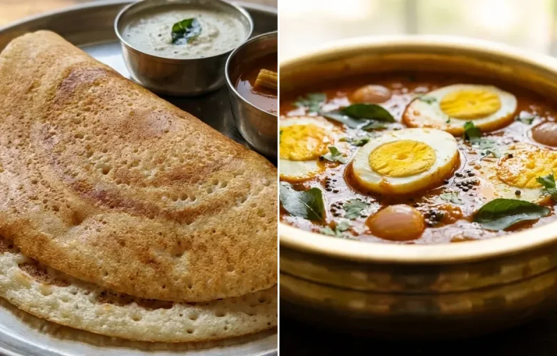 Kal Dosa with Muttai Kuzhambu