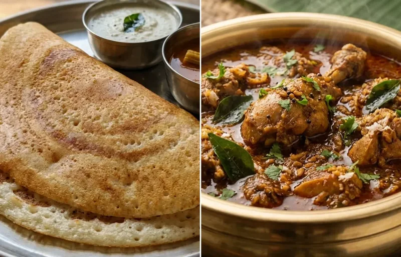 Kal Dosa with Nattu Kozhi Kuzhambu