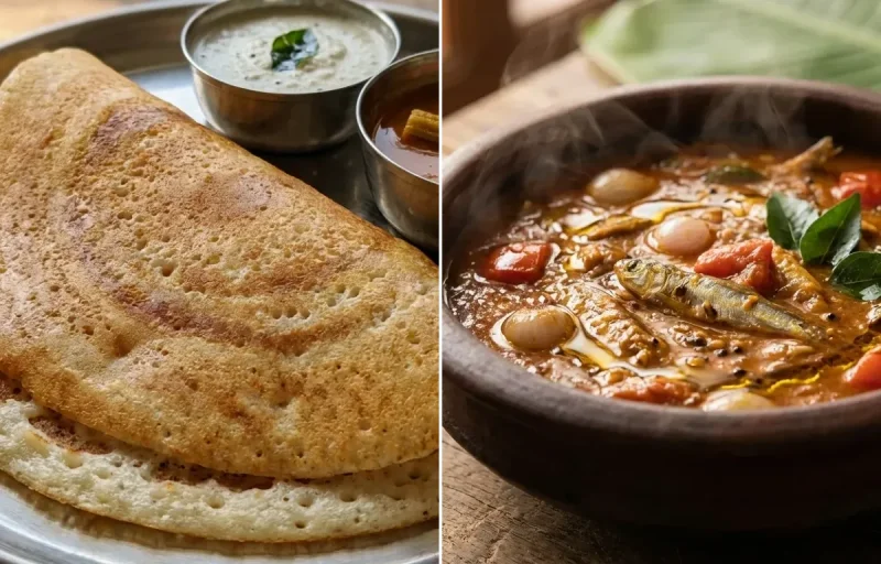 Kal Dosa with Nethili Meen Kuzhambu