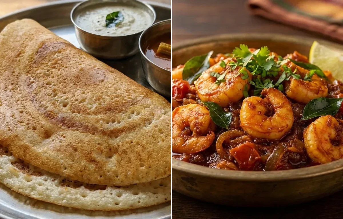 Kal Dosa with Prawn Thokku