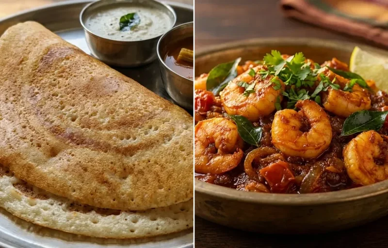 Kal Dosa with Prawn Thokku