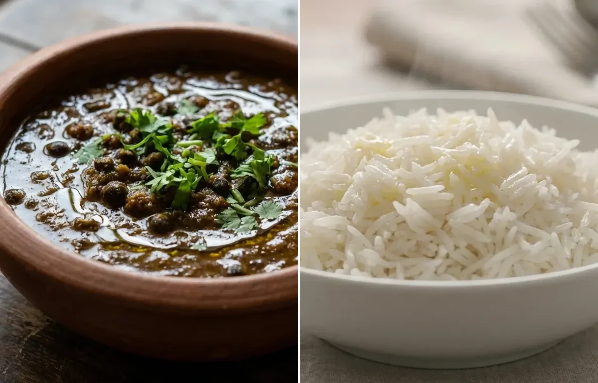 Kala Vatana Amti with Steamed Basmati Rice