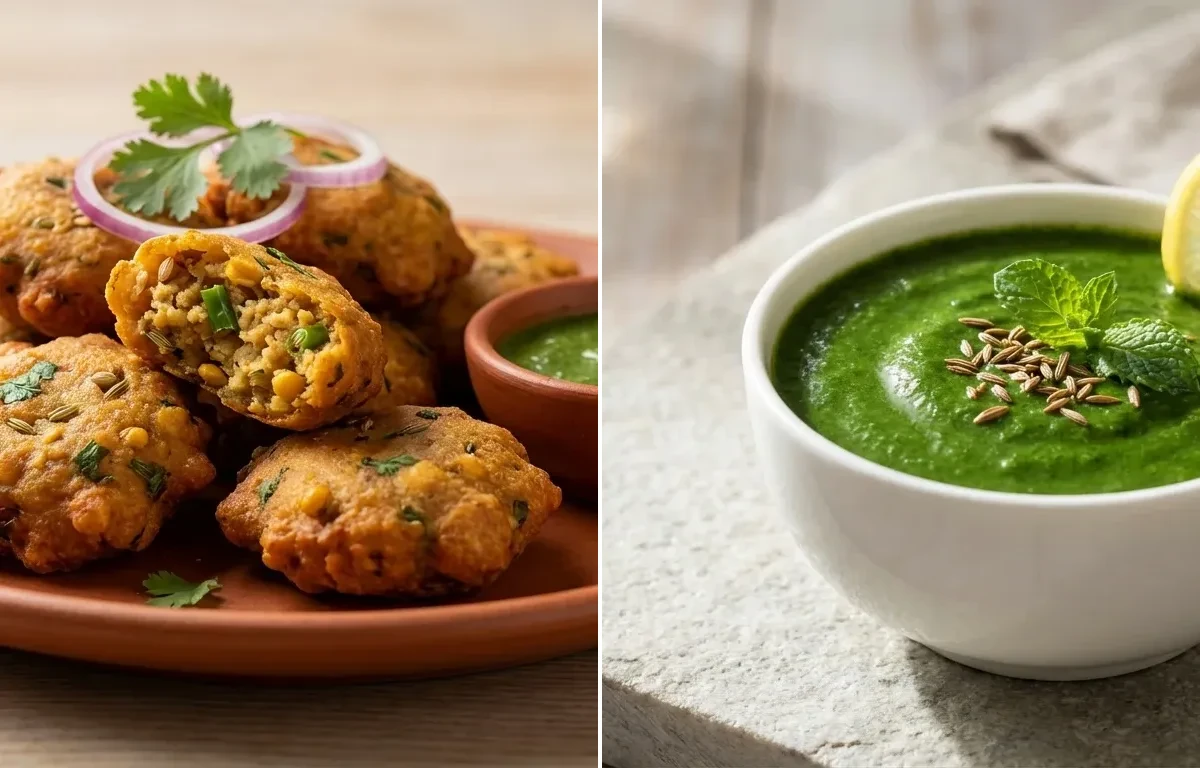 Kalmi Vada with Hari Chutney