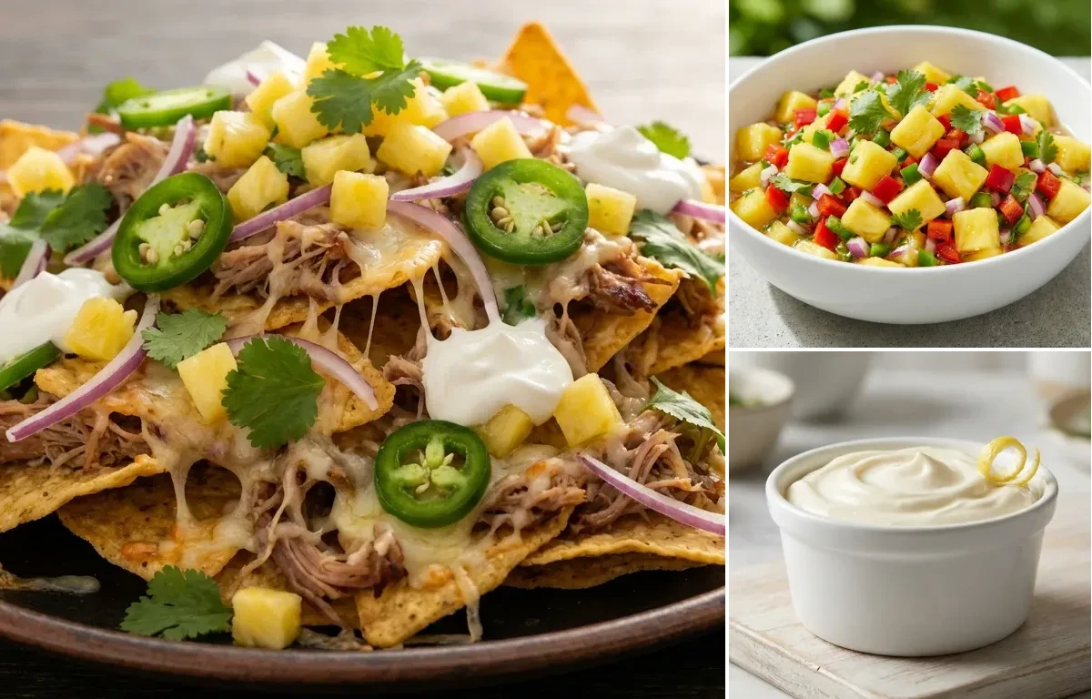 Kalua Pork Nachos with Pineapple Salsa and Sour Cream