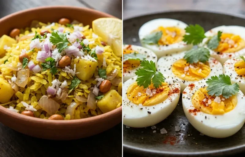 Kanda Poha with Boiled Egg
