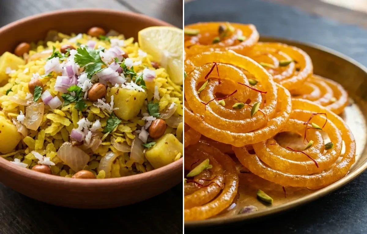Kanda Poha with Jalebi