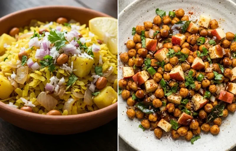 Kanda Poha with Roasted Chana with Apple