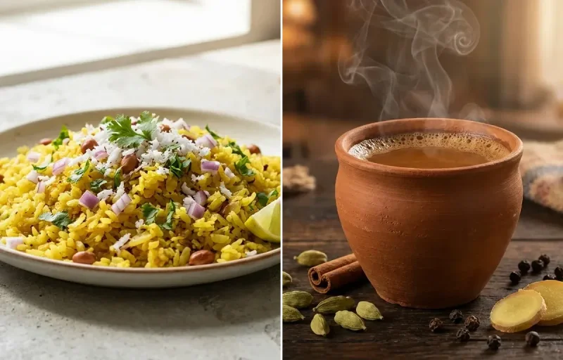 Kanda Poha with Masala Cha