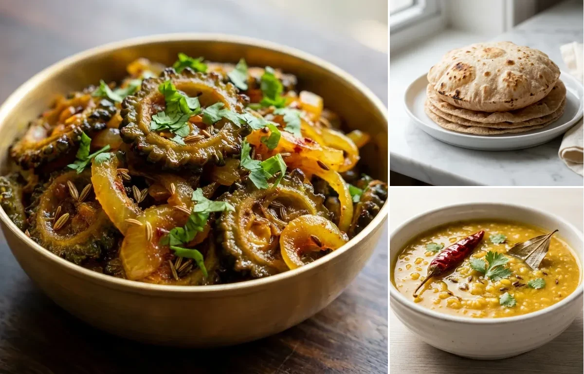 Karela Sabzi with Whole-Wheat Phulka with Moong Dal