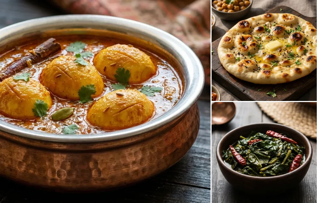 Kashmiri Anda Curry with Kulcha and Haak Saag