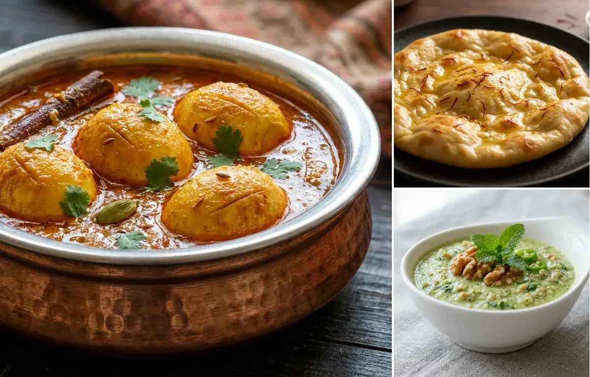 Kashmiri Anda Curry with Saffron Sheermal and Walnut Chutney
