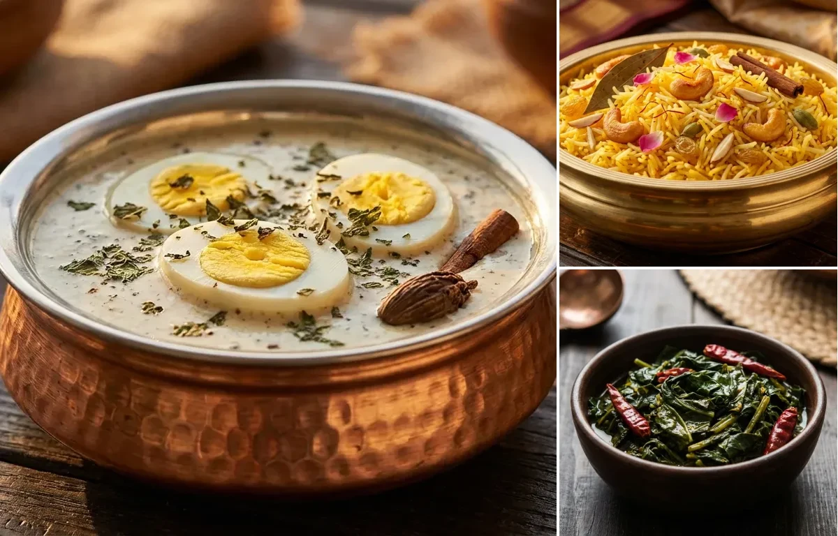 Kashmiri Ande ki Yakhni with Kesar Pulao and Haak Saag