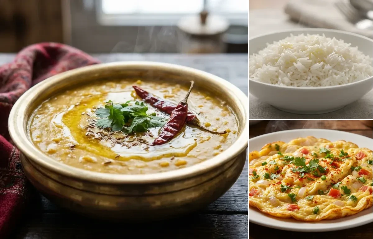 Kashmiri Dal with Steamed Basmati Rice and Masala Omelette